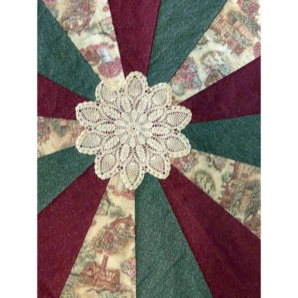 Green Red Lace Christmas Dresden Handmade Plate Quilt Block 32